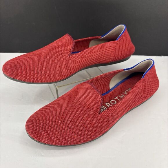 Rothy’s Shoes - Rothys The Flat Loafer W6 Dark‎ Red Knit Halo Ballet Round Toe/Slip-On Blue Trim